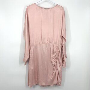 & Other Stories Dress Pink Satin Gathered Mini Long Sleeve